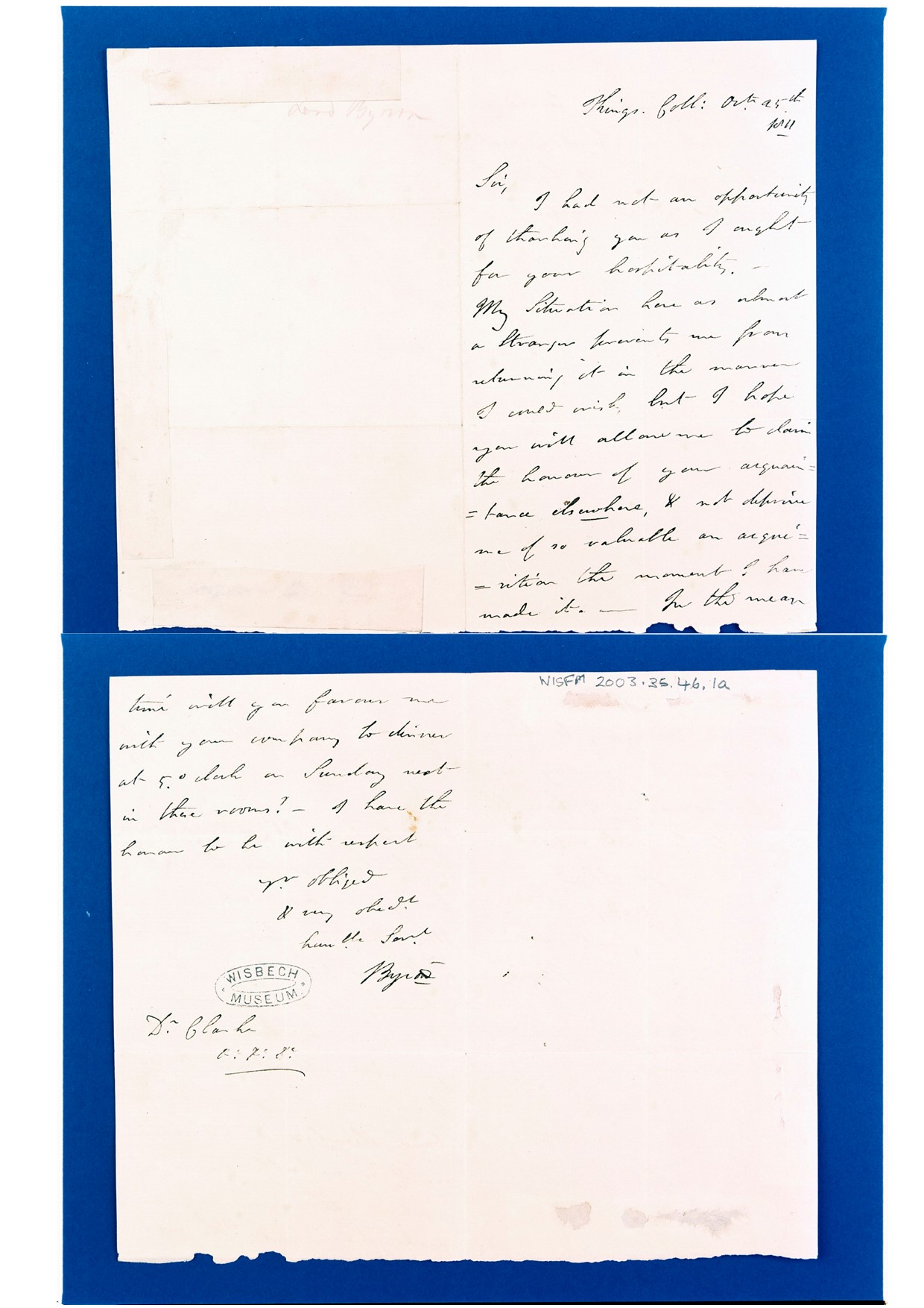 Lord George Gordon Byron to John Murray Esq. 25 October 1811